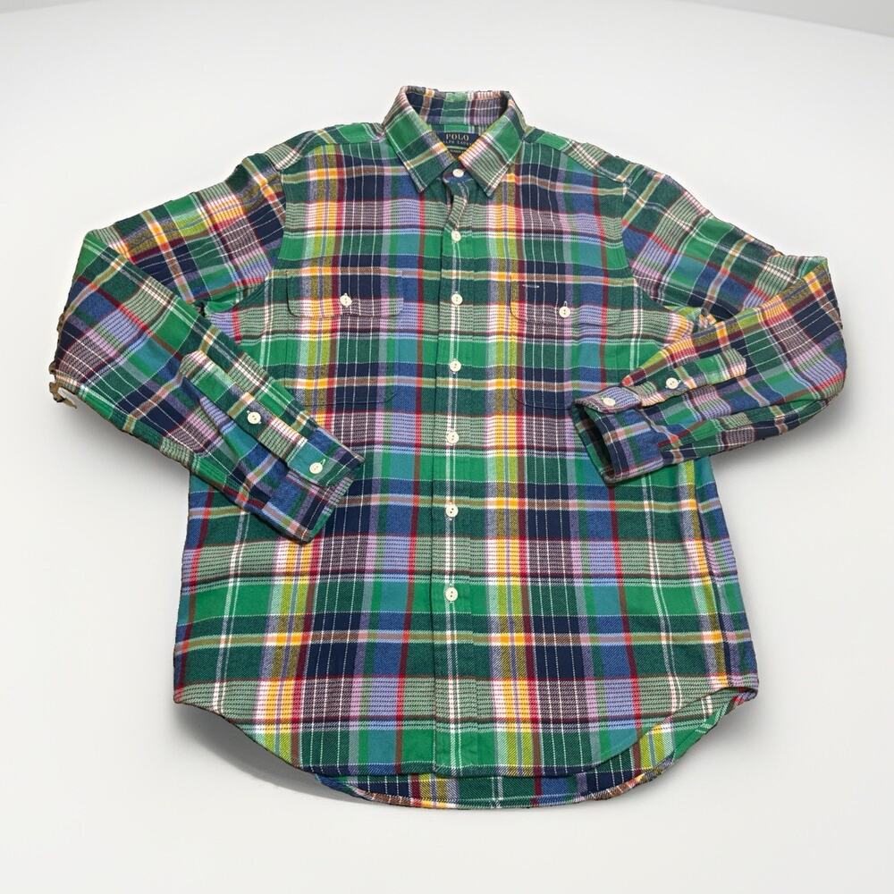 $148 Polo Ralph Lauren Men's Brushed Flannel Plaid Check Shirt Multi Sz M